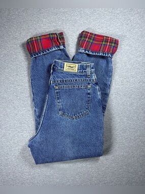 Vintage LL Bean Jeans Plaid Flannel Lined Tapered Women’s 12 29” Made in USA